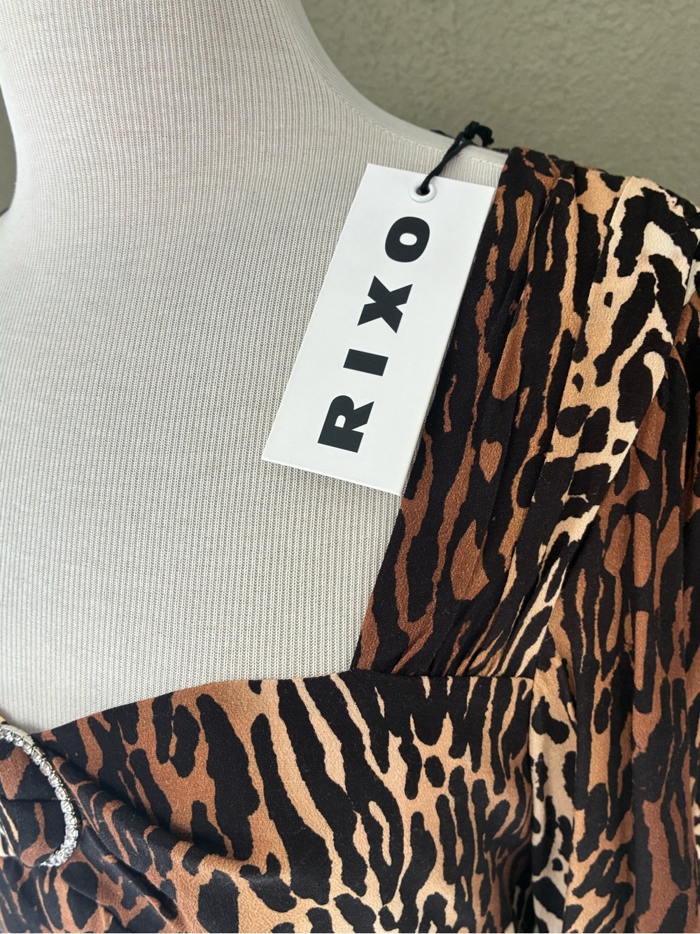 Rixo NWT Leopard print dress w/ Rhinestone Gather